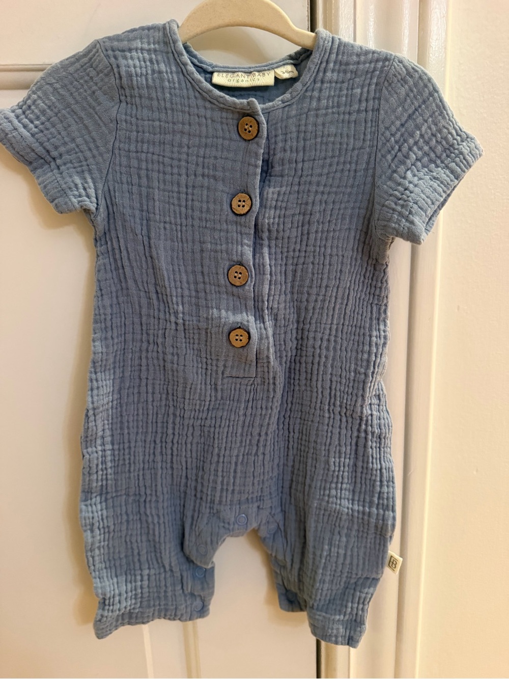 Elegant Baby Blue Cotton Gauze One-Piece Romper